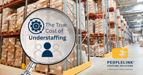 picture of warehouse with graphic image of magnifying glass with the words: the trust cost of understaffing.