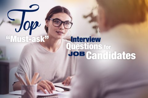 Job interview between young professional woman and man asking good interview questions